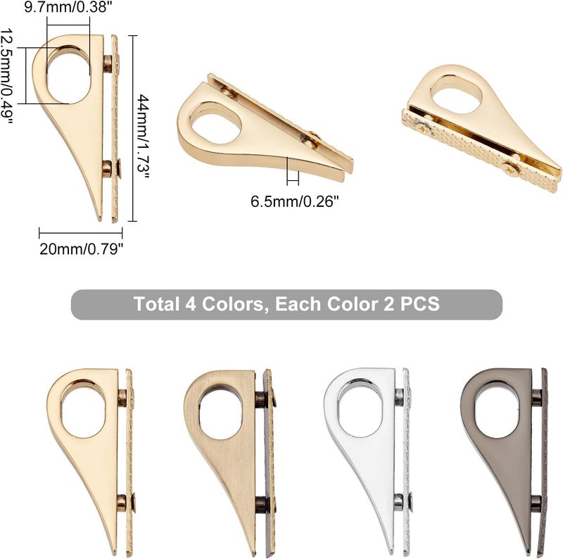 كلاراكو مجموعة من 8 مشابك جانبية للحقائب من كلاركو، 4 ألوان، مشبك موصل للحزام، مشبك تعليق للحقيبة، مشبك معدني، مشبك سلسلة لحقيبة اليد، مشبك تعليق، إكسسوارات يدوية الصنع للحقائب - Image 3