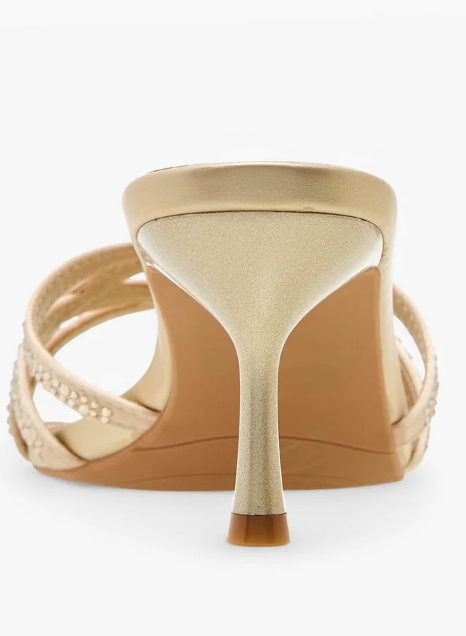 Flora Bella By Shoexpress Embellished Cross-Strap Sandals with Flared Heel