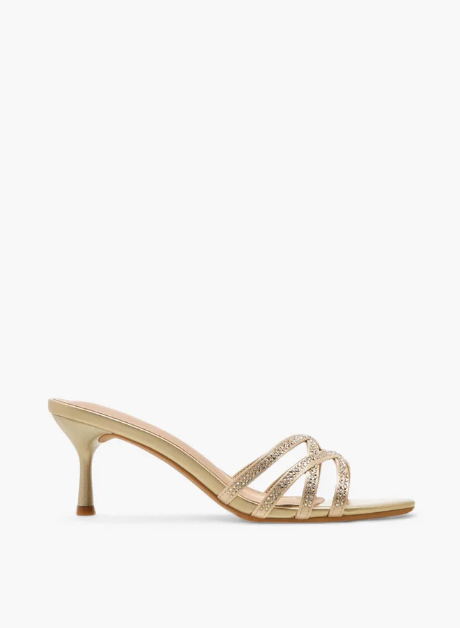 Flora Bella By Shoexpress Embellished Cross-Strap Sandals with Flared Heel