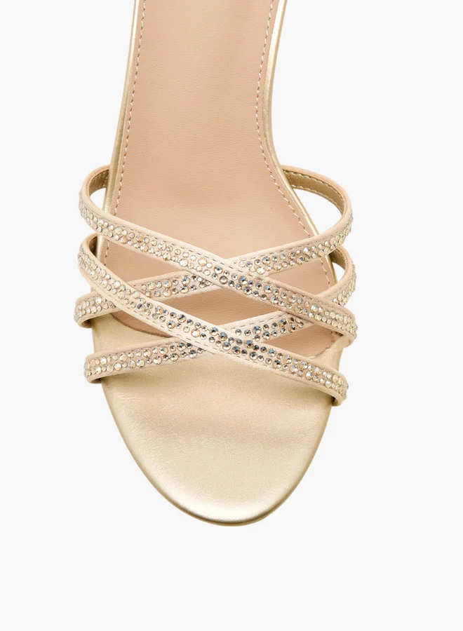 Flora Bella By Shoexpress Embellished Cross-Strap Sandals with Flared Heel