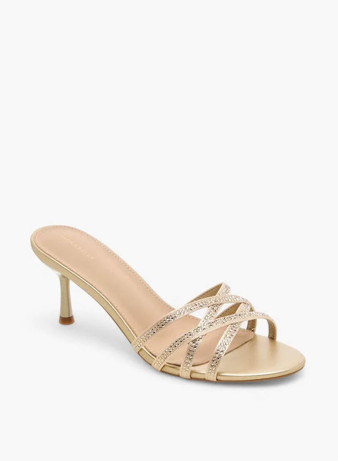 Flora Bella By Shoexpress Embellished Cross-Strap Sandals with Flared Heel