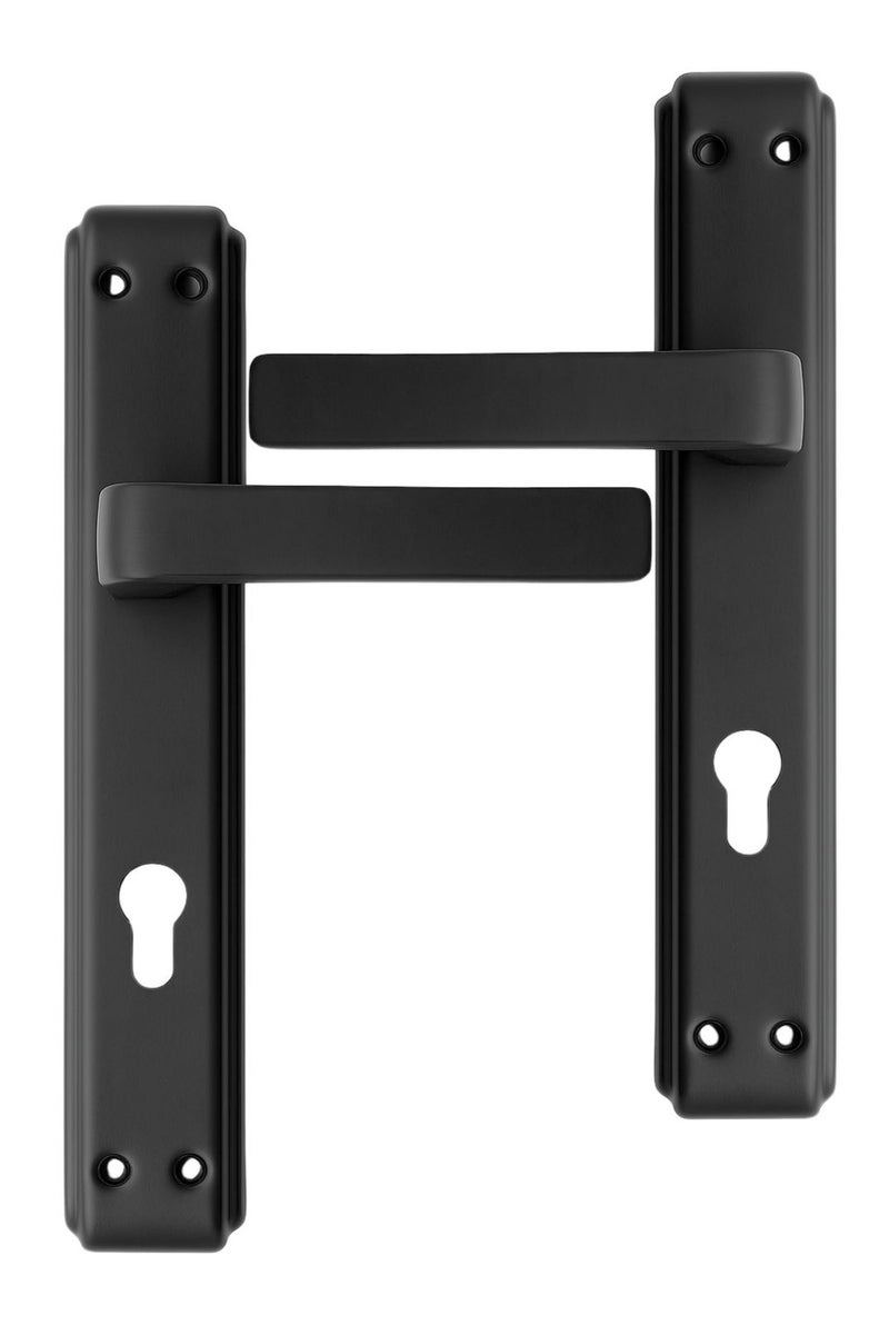 Door handle lock, Modern and Elegant Door lock - Durable and Easy to Install ,Door Plate Handle–Aluminum Lever with Iron Plate–Heavy-Duty,Door lock handle with classic design for Residential Office Doors Includes Installation Screws,Rust-Resistant(Matt Black)