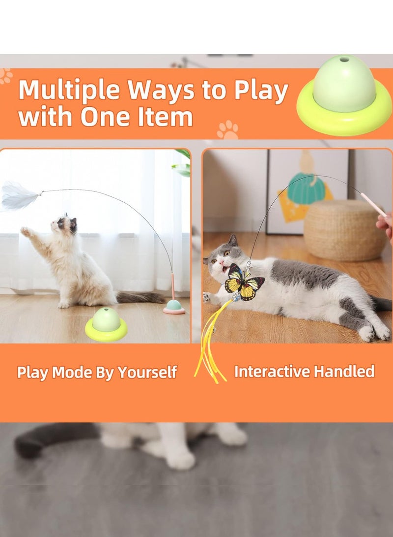 Cat toy wand, Cat`s Spinning feather toy, Interactive hand hold cat playing and Hands-free Auto stye, with 3 extra replacement feather heads, Lemon Green, 90cm - Image 2