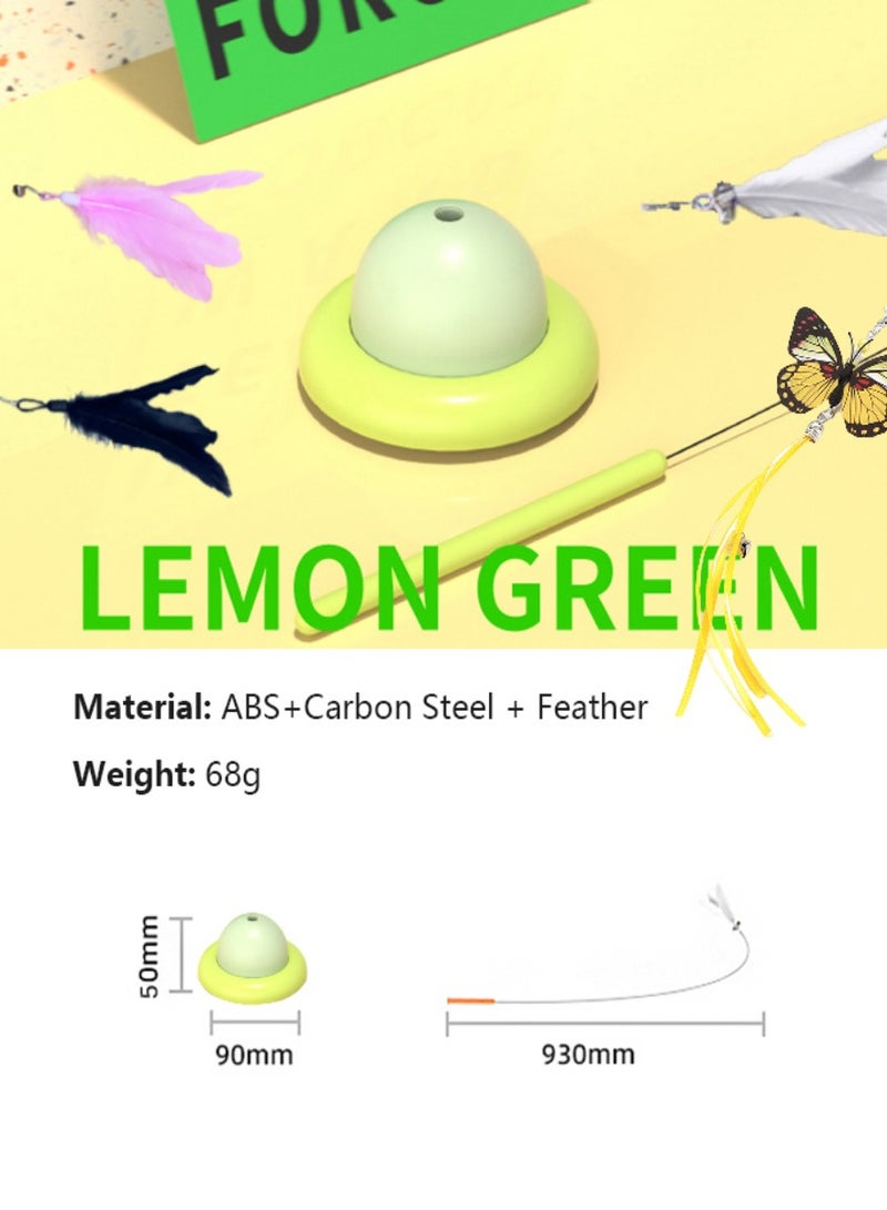Cat toy wand, Cat`s Spinning feather toy, Interactive hand hold cat playing and Hands-free Auto stye, with 3 extra replacement feather heads, Lemon Green, 90cm - Image 3