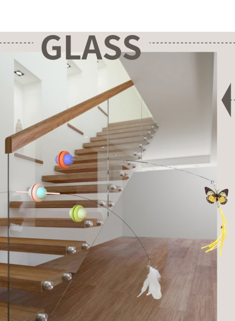 Cat toy wand, Cat`s Spinning feather toy, Interactive hand hold cat playing and Hands-free Auto stye, with 3 extra replacement feather heads, Lemon Green, 90cm - Image 4