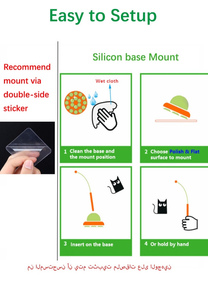 Cat toy wand, Cat`s Spinning feather toy, Interactive hand hold cat playing and Hands-free Auto stye, with 3 extra replacement feather heads, Lemon Green, 90cm - Image 5