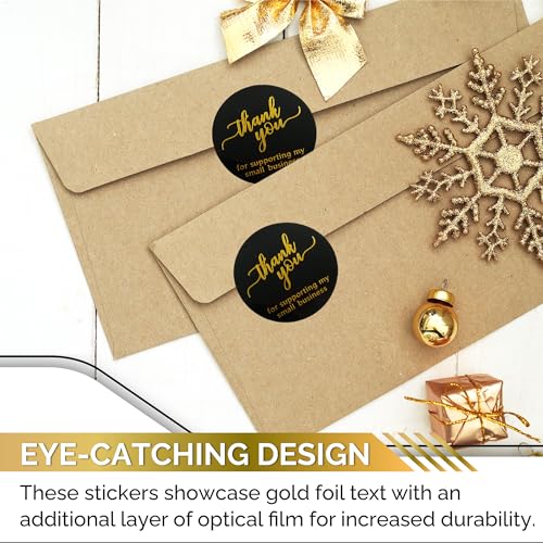 IBAKE 500 Thank You for Supporting My Small Business Stickers – 1.5 Inch Black and Gold Foil Round Labels – 4 Fonts – Waterproof Self-Adhesive Seals for Packaging, Envelopes, Boxes, Orders & Gift Bags - Image 5