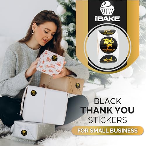 IBAKE 500 Thank You for Supporting My Small Business Stickers – 1.5 Inch Black and Gold Foil Round Labels – 4 Fonts – Waterproof Self-Adhesive Seals for Packaging, Envelopes, Boxes, Orders & Gift Bags - Image 2