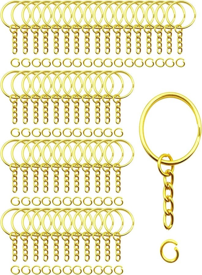 Evaluemart Gold Color Metal Split Keychain Ring Parts - 100 Key Chains 25mm with 26mm Chains and 100pcs Open Jump Ring for Craft Key Ring - Image 1