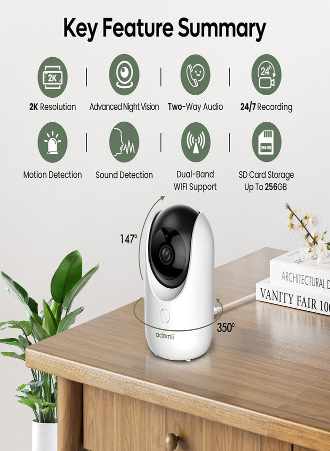 adomii 2K Indoor Cameras for Home Security - Camera with Pan/Tilt, 33ft Night Vision, 2 Way Audio, BLE Pairing - Motion Detector Indoor Wi-Fi Camera for Baby & Pet Monitor - Image 2