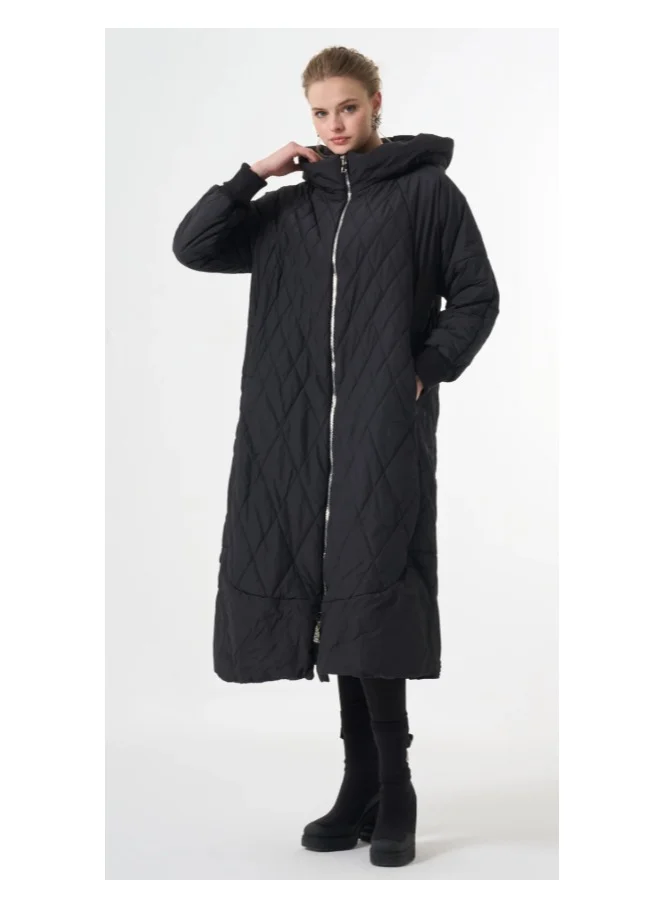 MissWhence Plus Size Quilted Puffer Jacket - Black