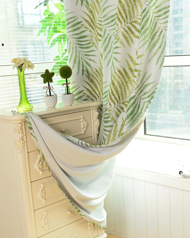 MYRU 1 Pair Pastoral Palm Tree Blackout Curtains,Tropic Window Draperies,Nice Room Decor,Green Leaves, 2 x 54x84 Inch - Image 5