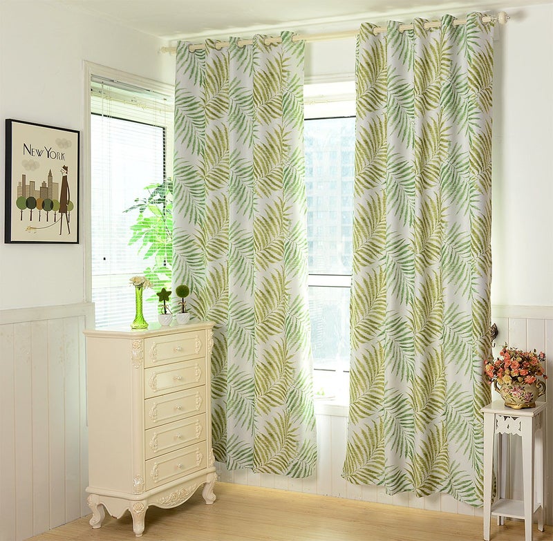 MYRU 1 Pair Pastoral Palm Tree Blackout Curtains,Tropic Window Draperies,Nice Room Decor,Green Leaves, 2 x 54x84 Inch - Image 3