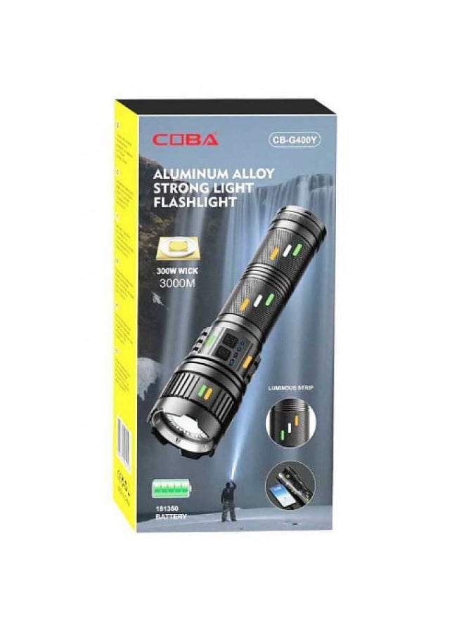 كوبا مصباح يدوي اضاءة قوية  قابل لإعادة الشحن - سطوع 3000  لومن، متعدد الأوضاع، شحن USB-C COBA CB-G400 - Image 1