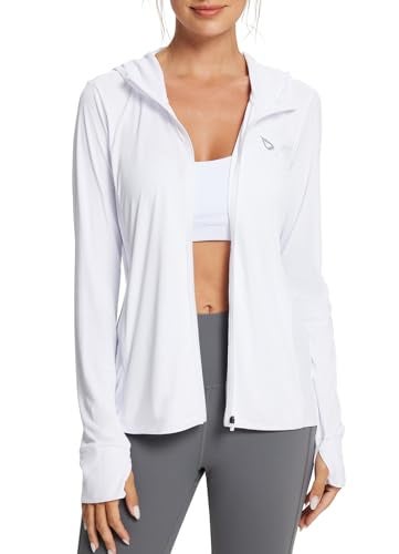 baleaf Women's SPF Jacket Sun Shirt UV Protection Hoodie Zip Up Long Sleeve Hooded Summer Clothing Running Hiking White XL - Image 1