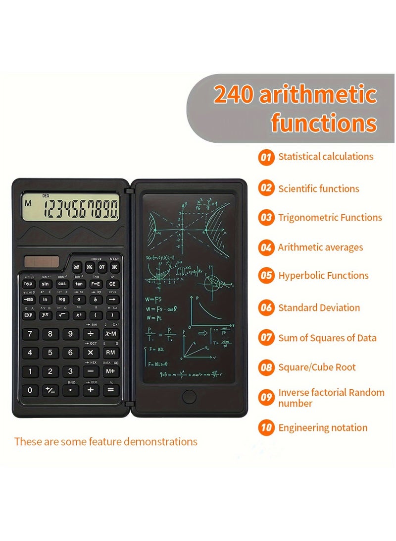 Scientific Calculator with Notepad,10-Digit Large Display Office Desk Calcultors,Support Solar and Battery,Professional Foldable Calculator for Students, Office Desk Accessories - Image 3