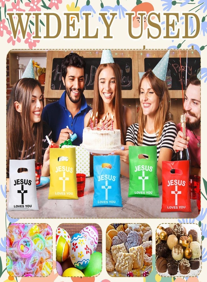 جيلبروب ٥٠ كيس هدايا "يسوع يحبك"، أكياس بلاستيكية ملونة تحمل عبارة دينية مسيحية، مزينة بآية من الكتاب المقدس "بارك الله فيك"، على شكل صليب، مناسبة لعيد الأم، والمناولة الأولى، وحفلات المدارس الصيفية. - Image 4