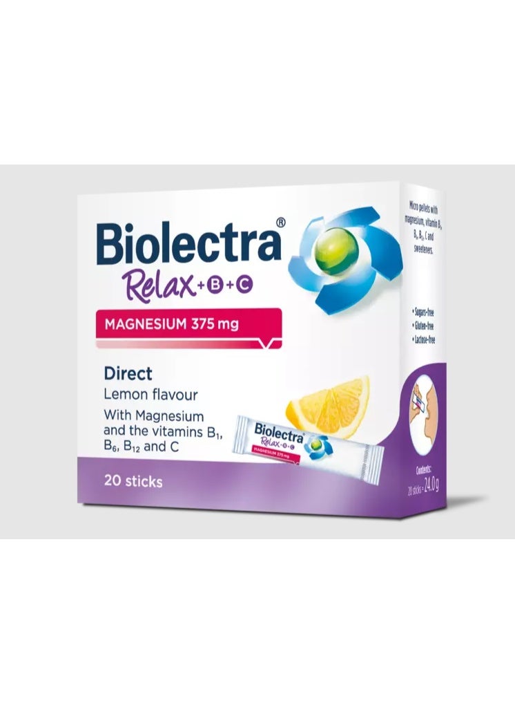 Biolectra Relax Magnesium 375mg 20 Sticks Lemon Flovour - Image 1
