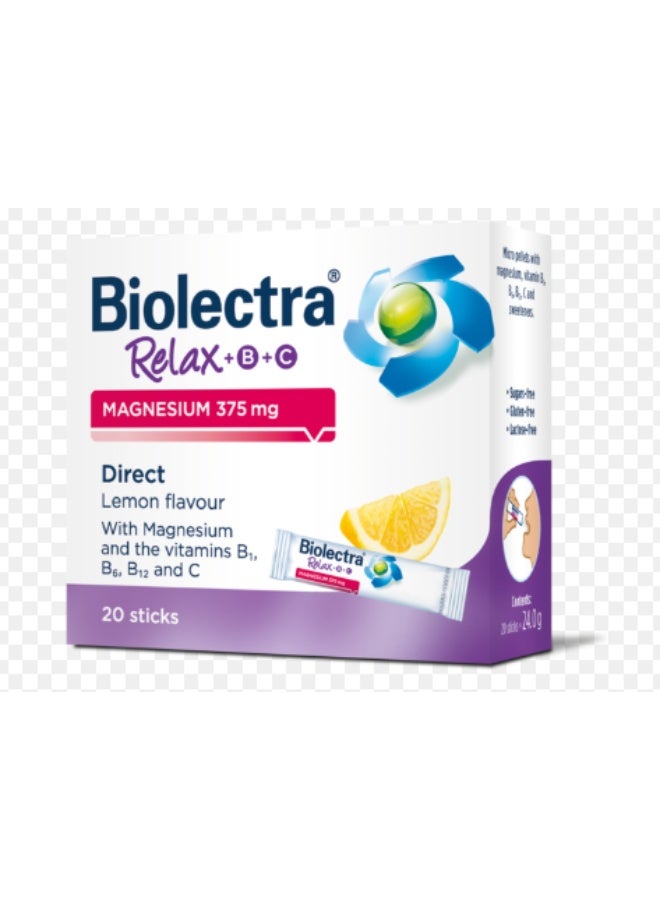 Biolectra Relax Magnesium 375mg 20 Sticks Lemon Flovour - Image 2