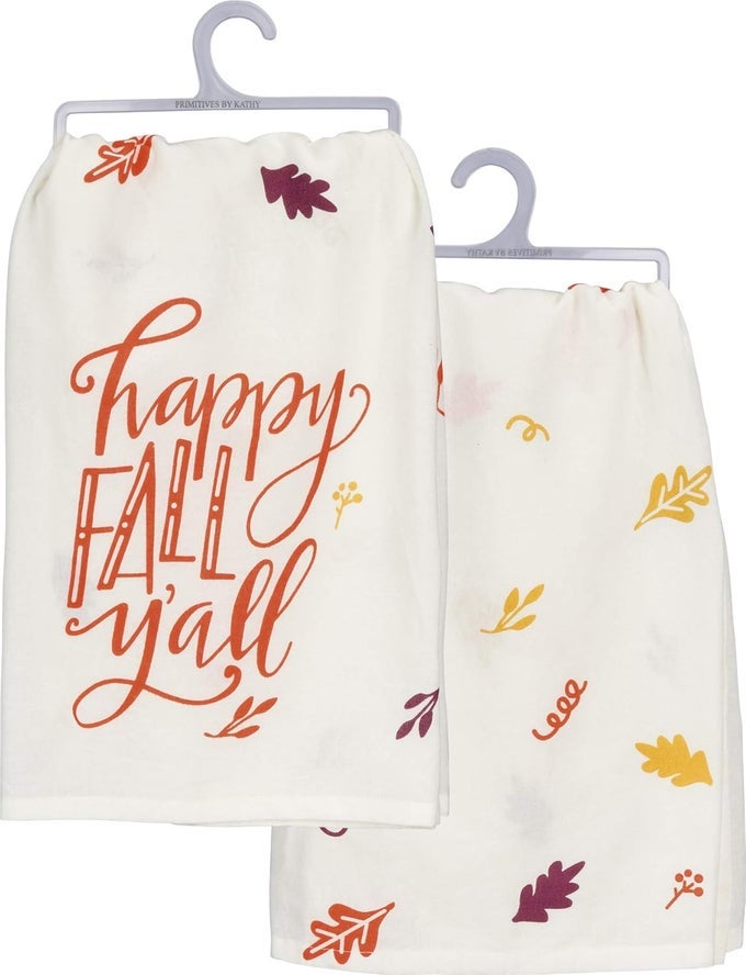 HAND LETTERED FALLINSPIRED DISH TOWEL 28 X 28INCH ORANGE HAPPY FALL YALL 39249