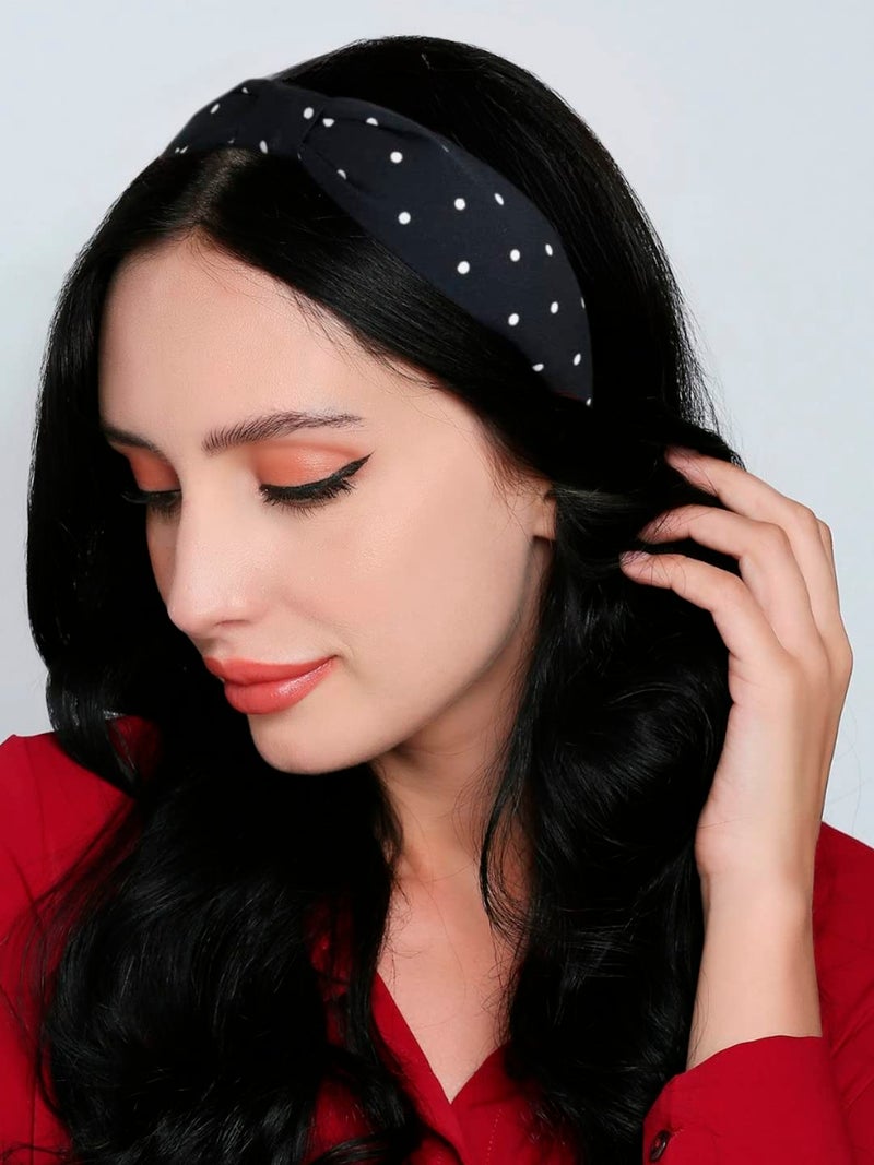 Oomph! OOMPH Jewellery Combo of 4 Black Knotted Floral Stripes Polka Dots Fashion Hair Band Head Band For Women & Girls Stylish Latest (HRO4-15-17-48_O) - Image 4