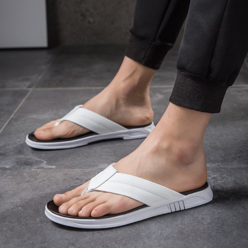 Plain Style Dynamic Flip-Flops For Men, Summer Thong Sandals, Men'S Leather Sandals, Men'S Toe-Layer Beach Shoes, Comfortable - Image 3