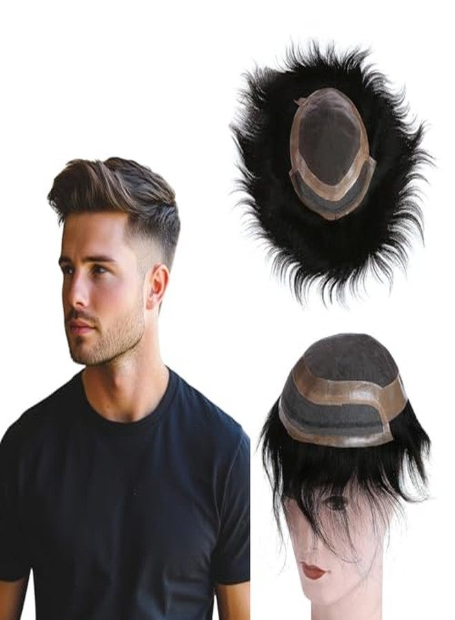 Pinaka Durable Front Lace Hair Patch Remy Silky and Soft Indian Black Human Hair, Natural Front Hairline Men Hair Wigs (8X6) - Image 2