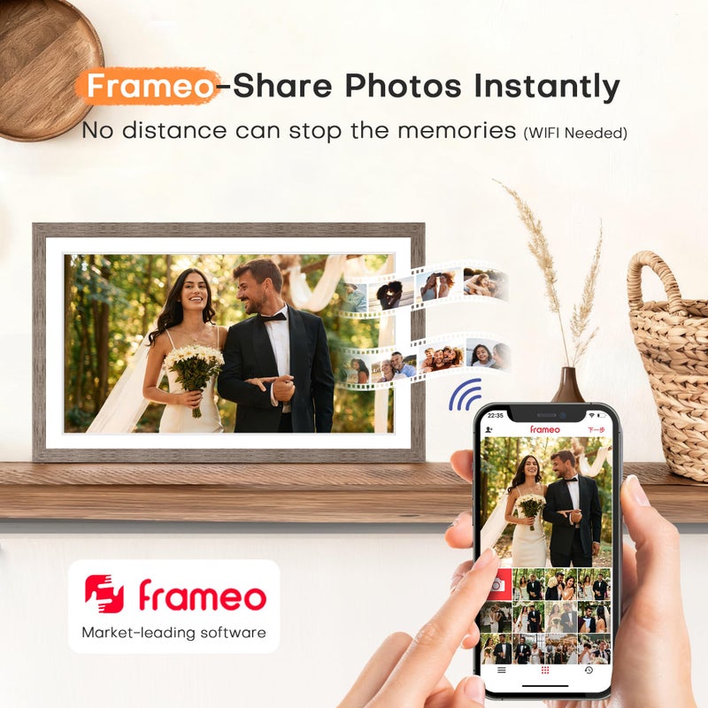 Pastigio إطار صور رقمي 15.6 بوصة، إطار صور رقمي كبير WIFI Frameo، إطار عرض كهربائي، شاشة تعمل باللمس FHD IPS 1920 * 1080، 32GB، مثبت على الطاولة والجدار، مشاركة الفيديو والصور، هدية زفاف، رمادي - Image 3