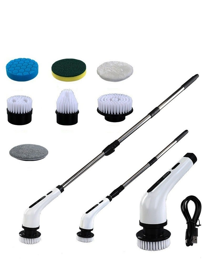 Electric Spin Scrubber Rechargeable Cleaning Brush with 7 Replaceable Brush Heads Cordless and Portable Power Scrubber Electric Bathroom Shower Cleaner with Adjustable Handle for Cleaning Tile Sink Window Floor Tub Car - Image 1