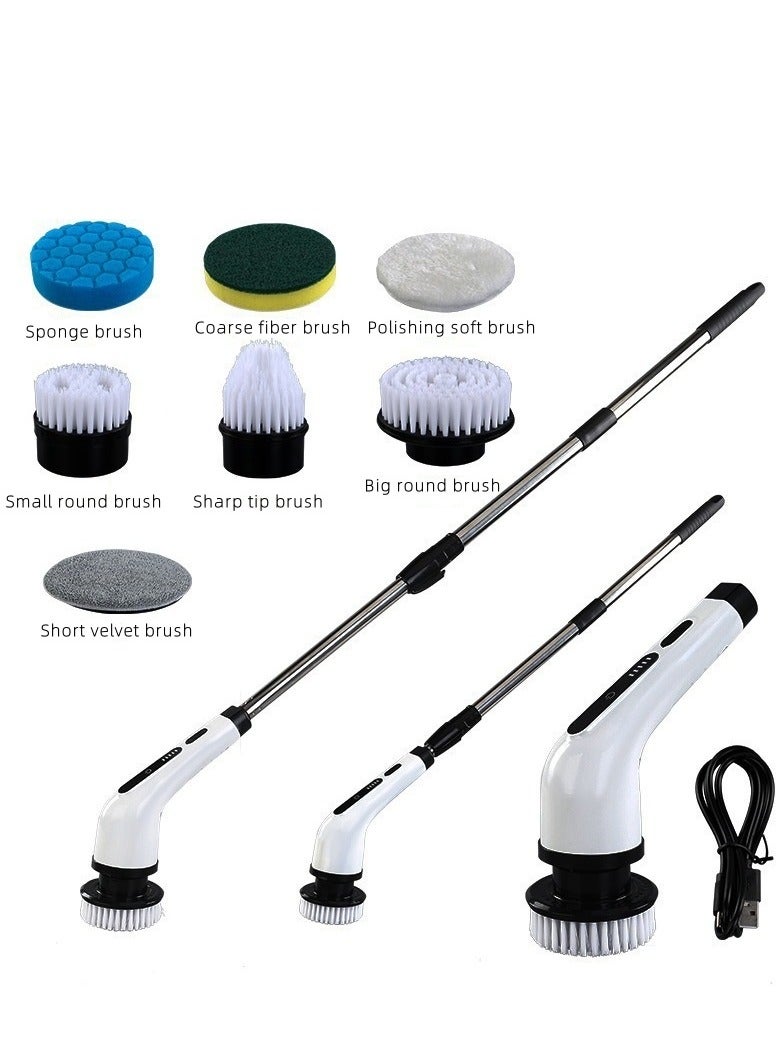 Electric Spin Scrubber Rechargeable Cleaning Brush with 7 Replaceable Brush Heads Cordless and Portable Power Scrubber Electric Bathroom Shower Cleaner with Adjustable Handle for Cleaning Tile Sink Window Floor Tub Car - Image 2