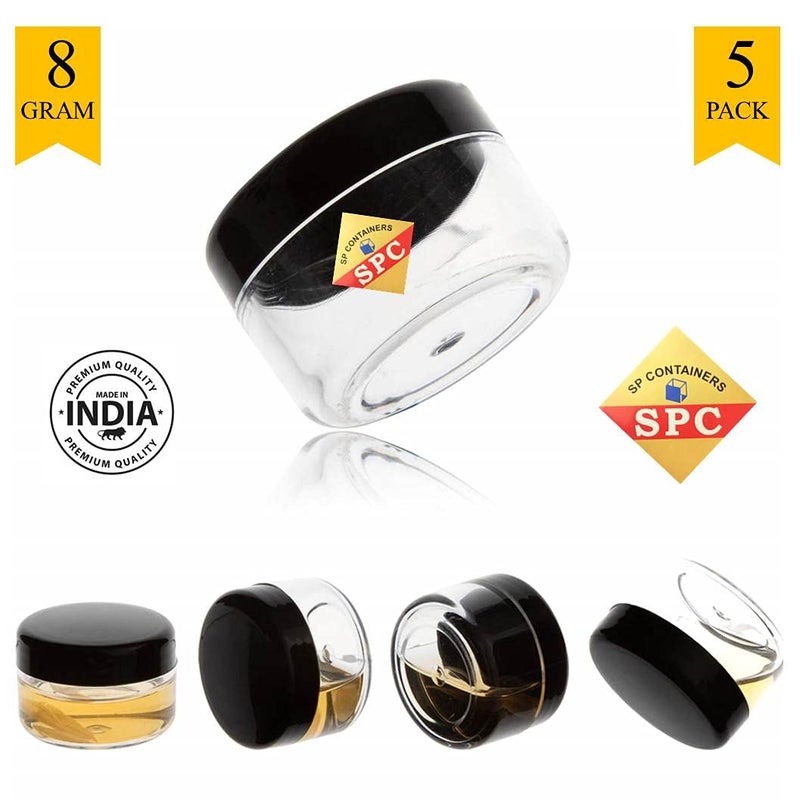 SPC وعاء تجميلي شفاف من الأكريليك فارغ من SPC مع أغطية داخلية مانعة للتسرب لبلسم الشفاه، مقشرات الشفاه، زبدة الجسم، ظلال العيون، مستحضرات التجميل ومنتجات التجميل DIY (أسود، 8 مل) (عبوة من 5) - Image 3