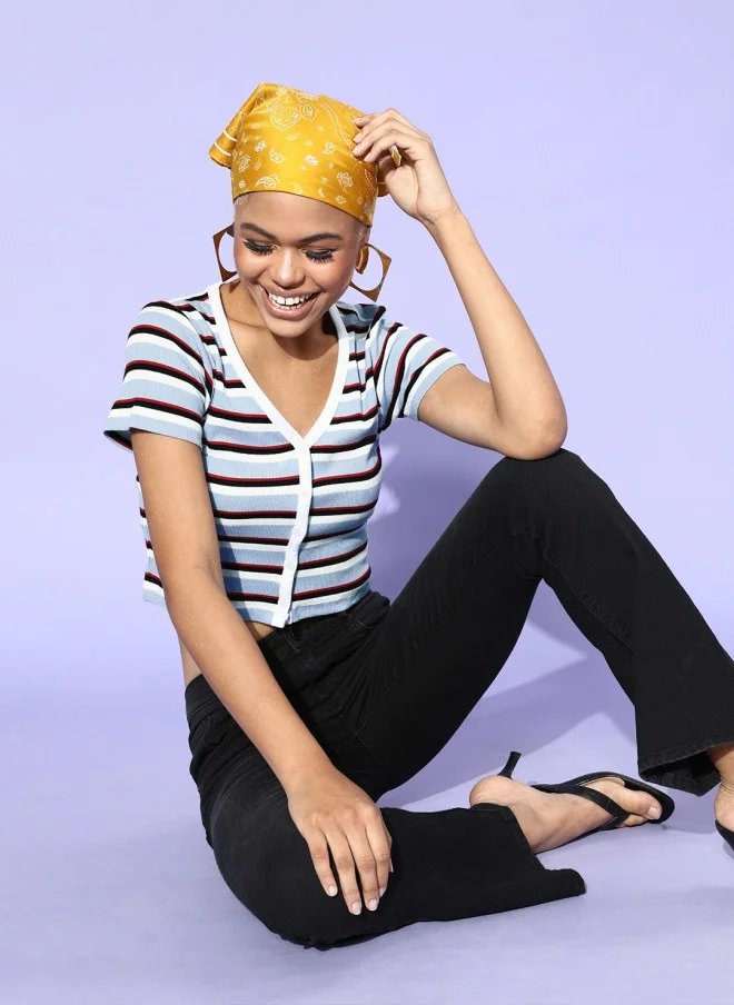 SASSAFRAS Blue & White Striped Crop Top for Women