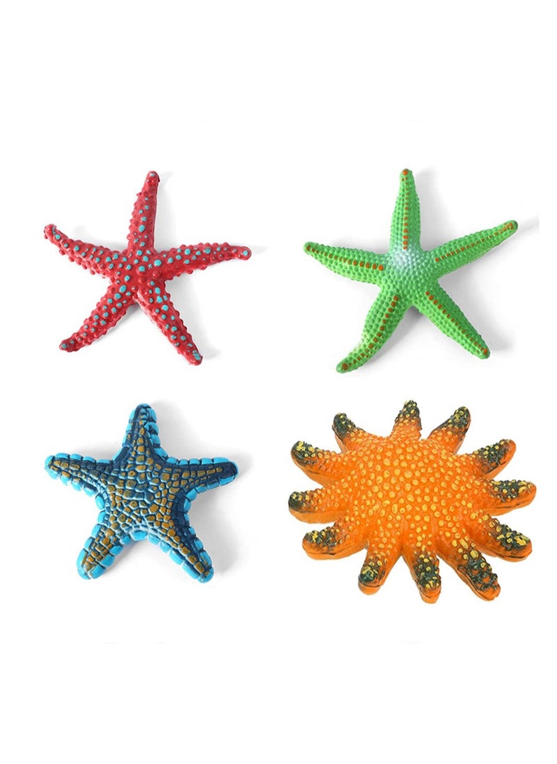 KASTWAVE - Simulation Starfish, 4 Pieces Fish and Turtle Tank Aquarium Ornaments Soft Plastic Model Children Kids Diving Toys (Orange + Blue + Green + Red) - Image 1