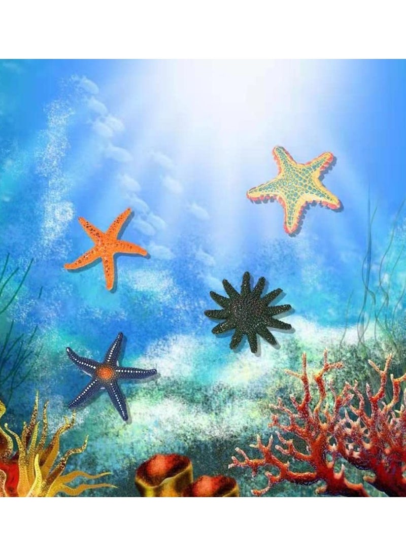 KASTWAVE - Simulation Starfish, 4 Pieces Fish and Turtle Tank Aquarium Ornaments Soft Plastic Model Children Kids Diving Toys (Orange + Blue + Green + Red) - Image 1