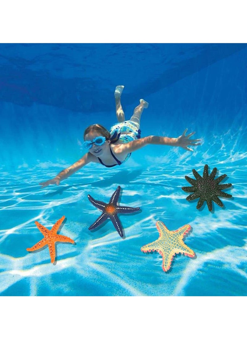KASTWAVE - Simulation Starfish, 4 Pieces Fish and Turtle Tank Aquarium Ornaments Soft Plastic Model Children Kids Diving Toys (Orange + Blue + Green + Red) - Image 1