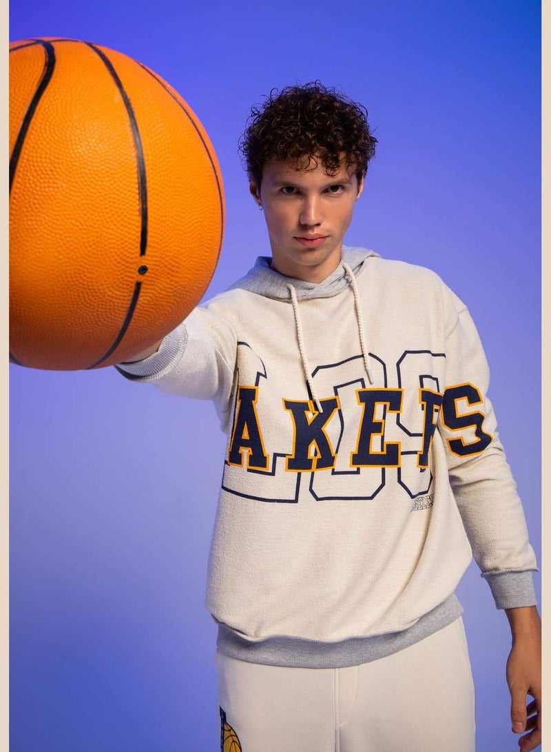 DeFacto Man NBA Los Angeles Lakers Licenced Hooded Knitted Sweatshirt  - Image 2