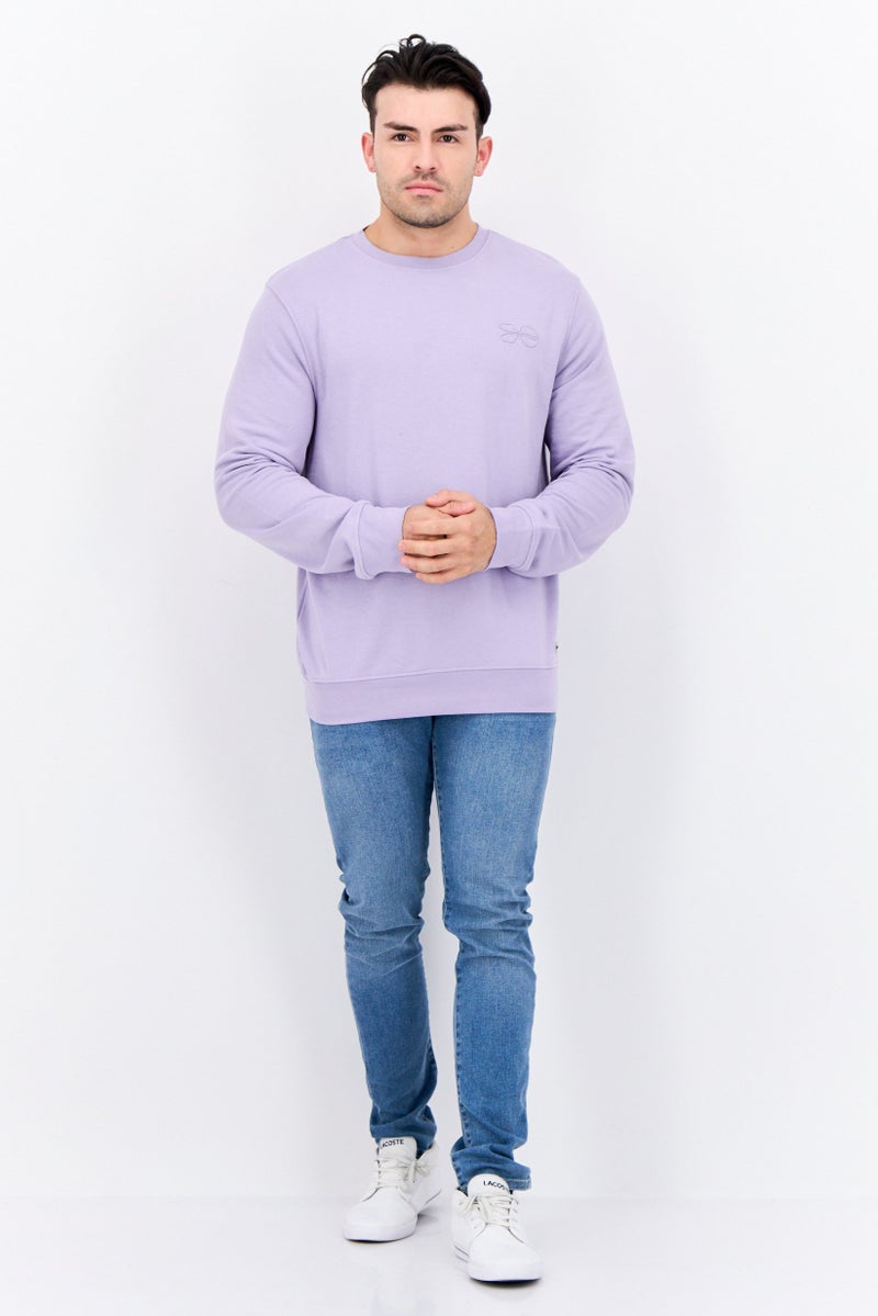 CROSSHATCH Men Crew Neck Brand Logo Long Sleeves Sweatshirt, Lavender - Image 4