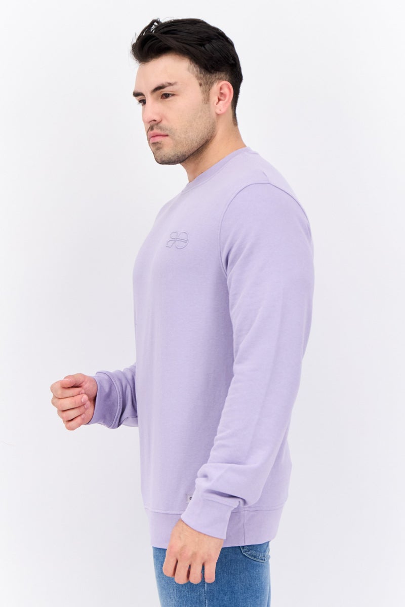 CROSSHATCH Men Crew Neck Brand Logo Long Sleeves Sweatshirt, Lavender - Image 2
