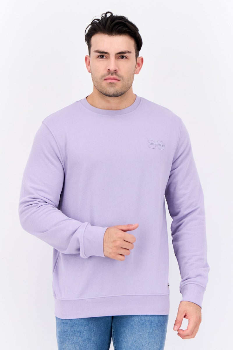 CROSSHATCH Men Crew Neck Brand Logo Long Sleeves Sweatshirt, Lavender - Image 1