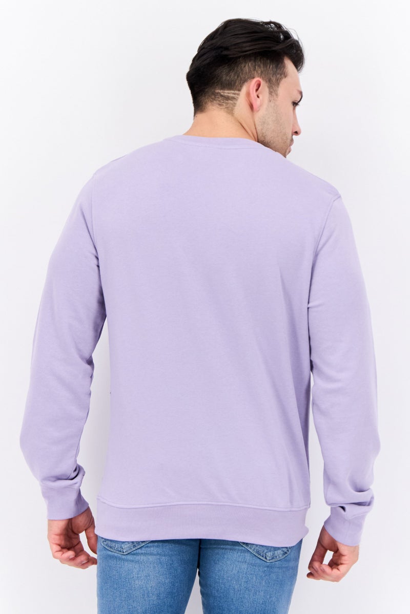 CROSSHATCH Men Crew Neck Brand Logo Long Sleeves Sweatshirt, Lavender - Image 3