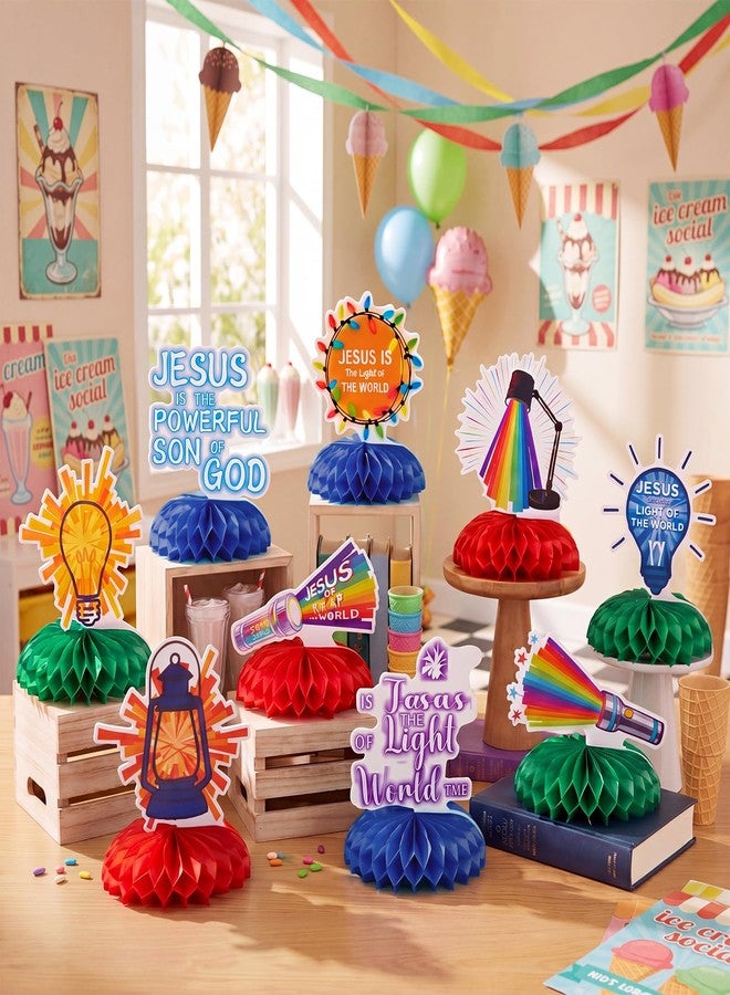 Epakh 10 Pcs 2026 Vbs Table Centerpieces Decorations Illumination Themed Bright Paper Honeycomb Centerpieces Hanging Decor for Summer Vacation Bible Religious Jesus Church Classroom - Image 2