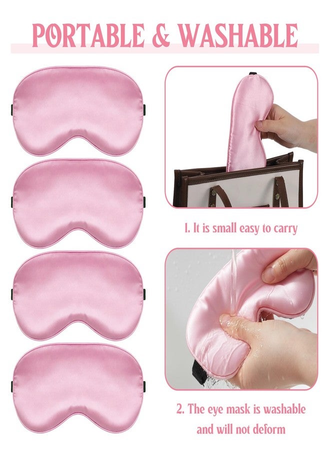 Aysatogc 4 Pcs Pink Silk Sleep Mask for Sleeping with Adjustable Strap, Silk Eye Masks Satin Blackout Blindfold Sleep Eye Cover Comfortable Blindfold Eyeshade for Men&Women - Image 3