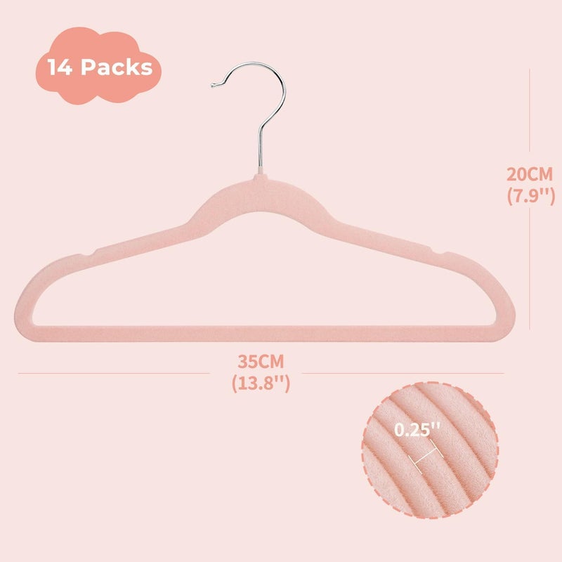 ManGotree 10 Pack (35cm) kids Velvet Hangers, Infant and Toddler Hangers, No-Slip Children Hangers, Ultra-Slim Space Saving Kids Hangers, Sturdy &urable Clothes Hangers. (Pink) - Image 2