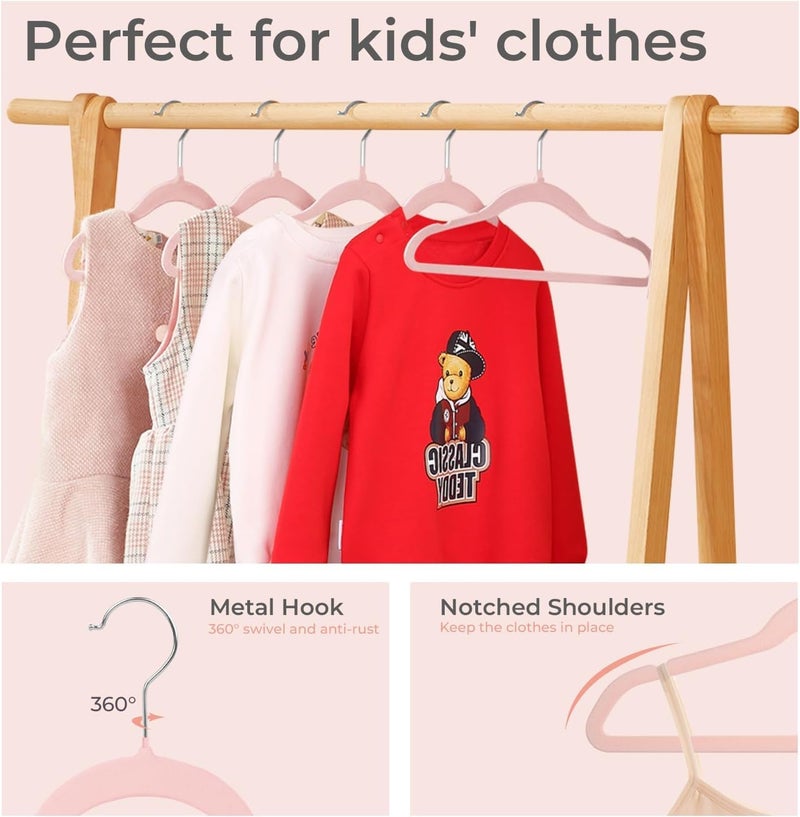 ManGotree 10 Pack (35cm) kids Velvet Hangers, Infant and Toddler Hangers, No-Slip Children Hangers, Ultra-Slim Space Saving Kids Hangers, Sturdy &urable Clothes Hangers. (Pink) - Image 4