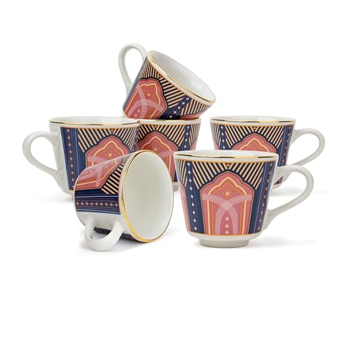 Shay Ceramic Tea Cups Set of 6, Noor,180ml | Tea Cup Set of 6 | Glossy Finish | Premium Porcelain | Tea Set | Ceramic Tea Cup | Small Cups for Tea (The Step Tea Cups - Noor) Multicolour - Image 1