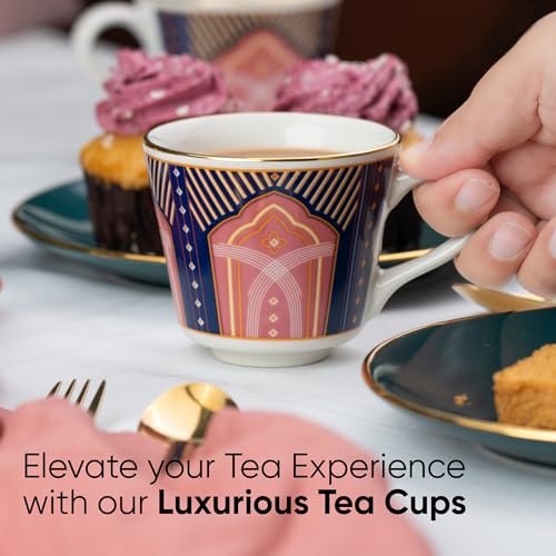Shay Ceramic Tea Cups Set of 6, Noor,180ml | Tea Cup Set of 6 | Glossy Finish | Premium Porcelain | Tea Set | Ceramic Tea Cup | Small Cups for Tea (The Step Tea Cups - Noor) Multicolour - Image 5