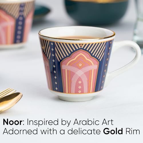 Shay Ceramic Tea Cups Set of 6, Noor,180ml | Tea Cup Set of 6 | Glossy Finish | Premium Porcelain | Tea Set | Ceramic Tea Cup | Small Cups for Tea (The Step Tea Cups - Noor) Multicolour - Image 2