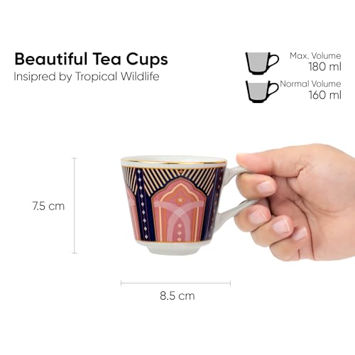 Shay Ceramic Tea Cups Set of 6, Noor,180ml | Tea Cup Set of 6 | Glossy Finish | Premium Porcelain | Tea Set | Ceramic Tea Cup | Small Cups for Tea (The Step Tea Cups - Noor) Multicolour - Image 4