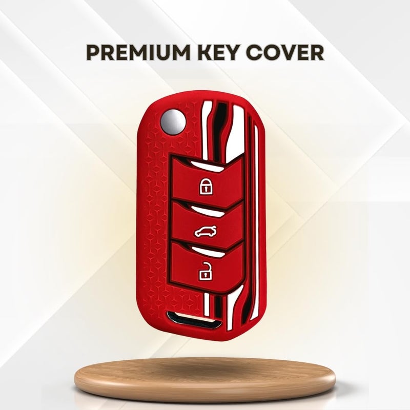 Keycept™ Tristar Silicone Key Cover for Mahindra Scorpio N, 3XO, XUV 300, Marazzo, XUV 700, XUV 400, Bolero, Thar Roxx, TUV 300, EV 3 Button Flip Key Cover (Red) - Image 2