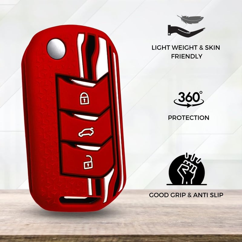 Keycept™ Tristar Silicone Key Cover for Mahindra Scorpio N, 3XO, XUV 300, Marazzo, XUV 700, XUV 400, Bolero, Thar Roxx, TUV 300, EV 3 Button Flip Key Cover (Red) - Image 4